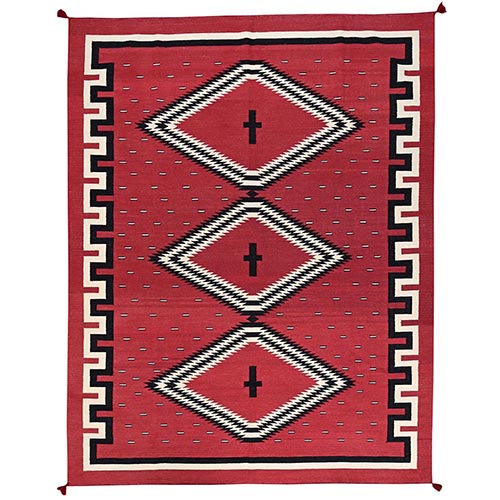 Crimson Red, American Indian Southwest Geometric Design, Flat Weave, Hand Woven, 100% Wool, Oriental 