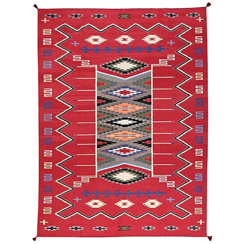 Crimson Red, Flat Weave, American Indian Southwest Geometric Design, Hand Woven, 100% Wool, Oriental 