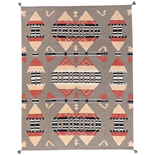 Khaki Brown, Flat Weave, American Indian Southwest Geometric Design, Hand Woven, 100% Wool, Oriental 