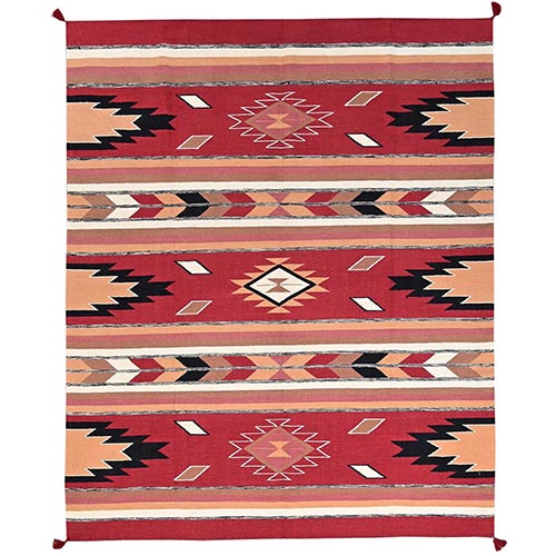 Crimson Red, Flat Weave, American Indian Southwest Geometric Design, Hand Woven, 100% Wool, Oriental 