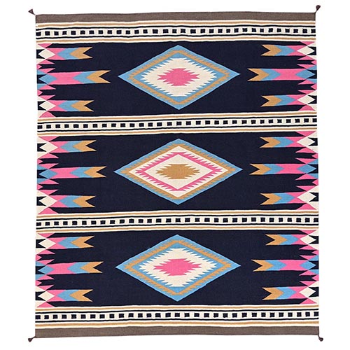 Midnight Blue, Flat Weave, American Indian Southwest Geometric Design, Hand Woven, 100% Wool, Oriental 
