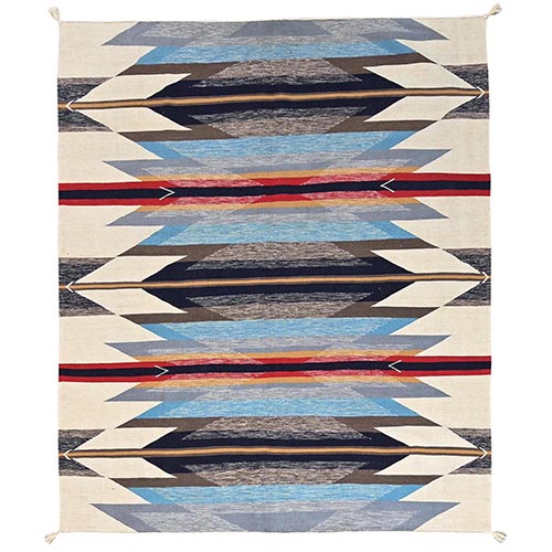 Light Blue, Flat Weave, American Indian Southwest Geometric Design, Hand Woven, 100% Wool, Oriental 