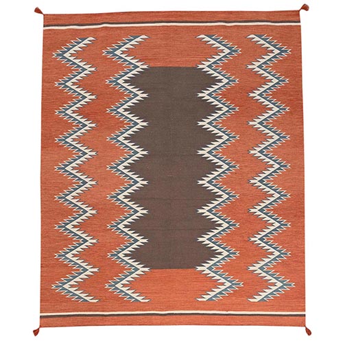 Burnt Orange, American Indian Southwest Geometric Design, Flat Weave, Hand Woven, 100% Wool, Oriental 