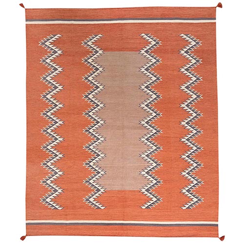 Burnt Orange, American Indian Southwest Geometric Design, Flat Weave, Hand Woven, 100% Wool, Oriental 