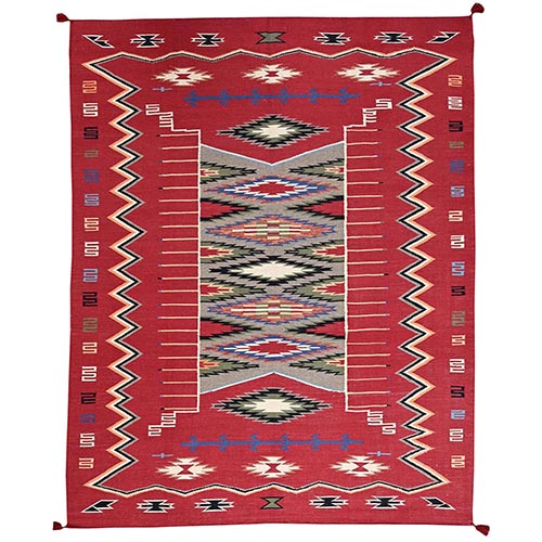Crimson Red, Flat Weave, American Indian Southwest Geometric Design, Hand Woven, 100% Wool, Oriental 