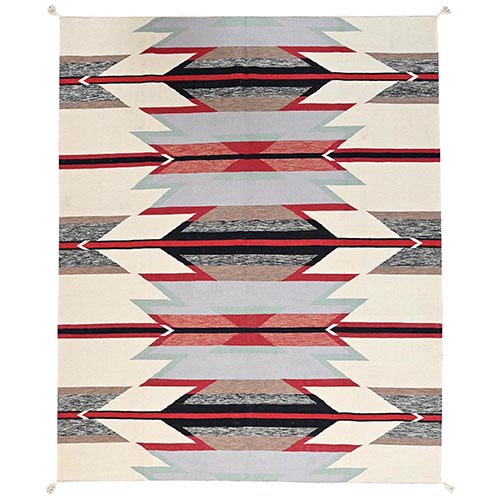 Bone White, Flat Weave, American Indian Southwest Geometric Design, Hand Woven, 100% Wool, Oriental 