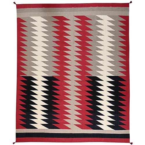 Crimson Red, Flat Weave, American Indian Southwest Geometric Design, Hand Woven, 100% Wool, XL, Oversized, Oriental 