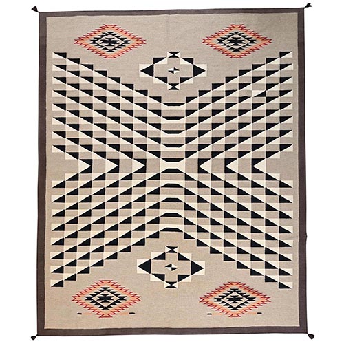 Khaki Brown, Flat Weave, American Indian Southwest Geometric Design, Hand Woven, 100% Wool, XL, Oversized, Oriental 