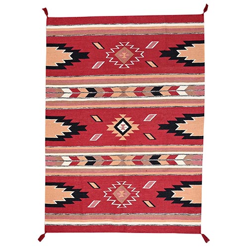 Crimson Red, Flat Weave, American Indian Southwest Geometric Design, Hand Woven, 100% Wool, Oriental 