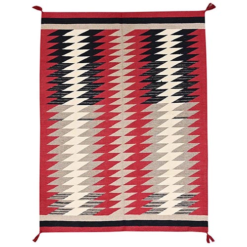 Crimson Red, Flat Weave, American Indian Southwest Geometric Design, Hand Woven, 100% Wool, Oriental 