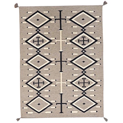 Khaki Brown, Flat Weave, American Indian Southwest Geometric Design, Hand Woven, 100% Wool, Oriental 