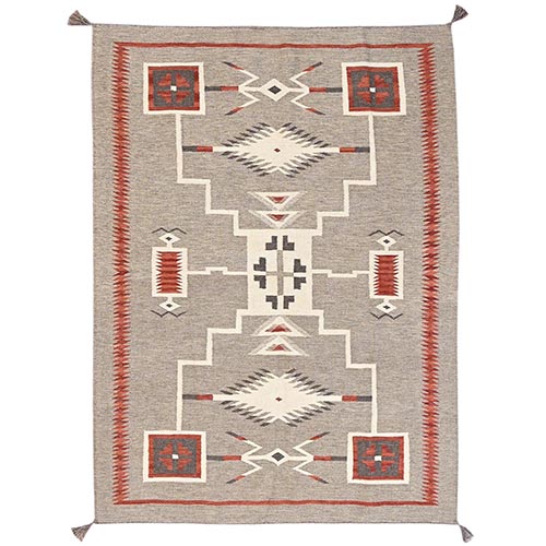 Khaki Brown, American Indian Southwest Geometric Design, Hand Woven, Flat Weave, 100% Wool, Oriental 