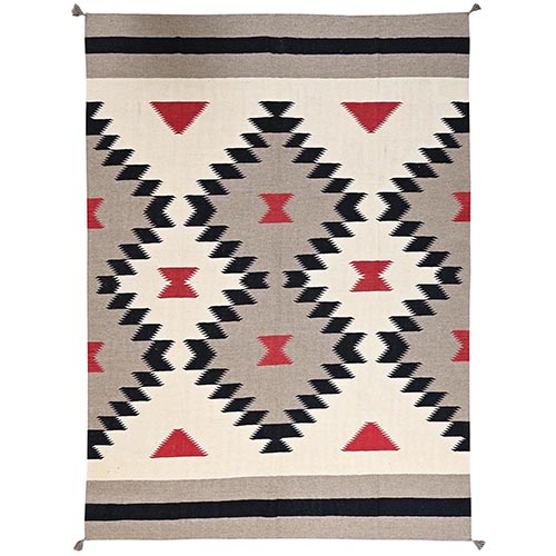 Ivory-Brown, Flat Weave, American Indian Southwest Geometric Design, Hand Woven, 100% Wool, Oriental 