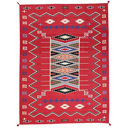 Crimson Red, Flat Weave, American Indian Southwest Geometric Design, Hand Woven, 100% Wool, Oriental 