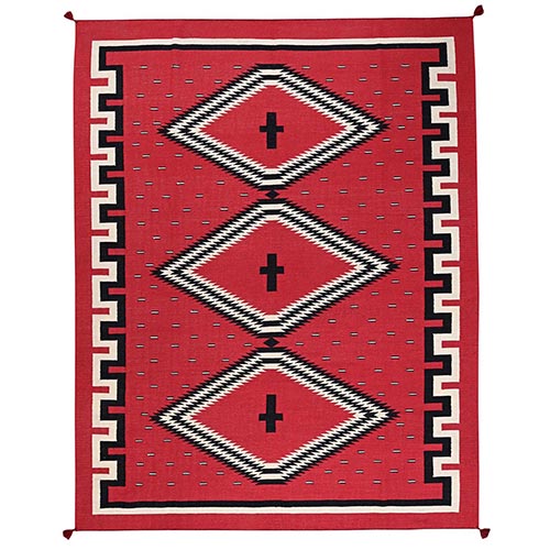 Crimson Red, Flat Weave, American Indian Southwest Geometric Design, Hand Woven, 100% Wool, Oriental 