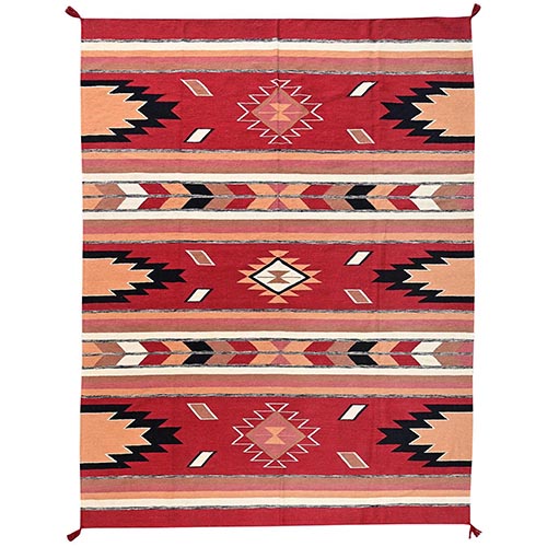 Crimson Red, American Indian Southwest Geometric Design, Flat Weave, Hand Woven, 100% Wool, Oriental 