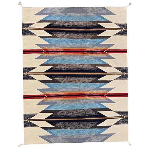 Light Blue, American Indian Southwest Geometric Design, Flat Weave, Hand Woven, 100% Wool, Oriental 