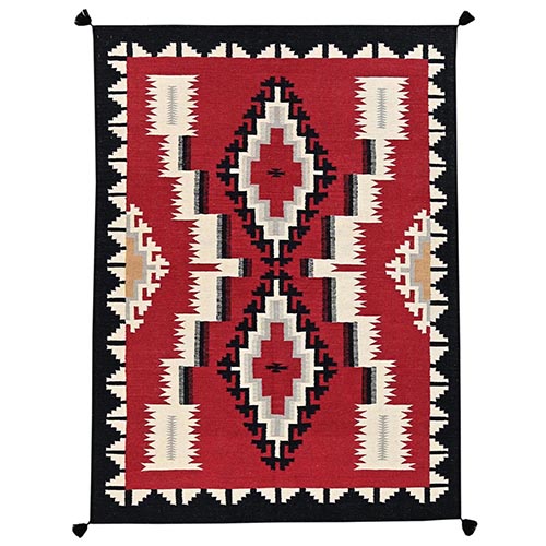 Crimson Red, American Indian Southwest Geometric Design, Flat Weave, Hand Woven, 100% Wool, Oriental 