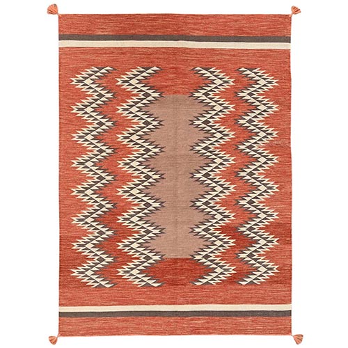 Burnt Orange, American Indian Southwest Geometric Design, Flat Weave, Hand Woven, 100% Wool, Oriental 