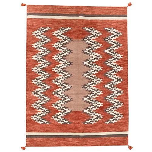 Burnt Orange, American Indian Southwest Geometric Design, Flat Weave, Hand Woven, 100% Wool, Oriental 