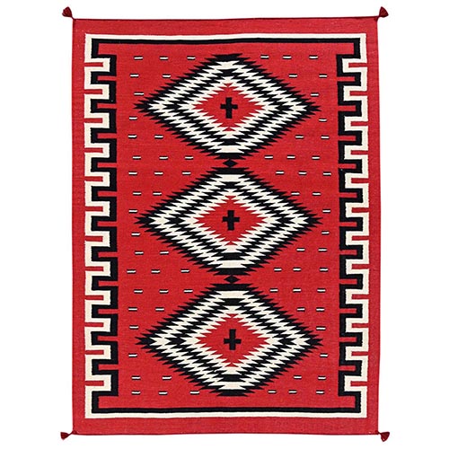 Crimson Red, American Indian Southwest Geometric Design, Flat Weave, Hand Woven, 100% Wool, Oriental 