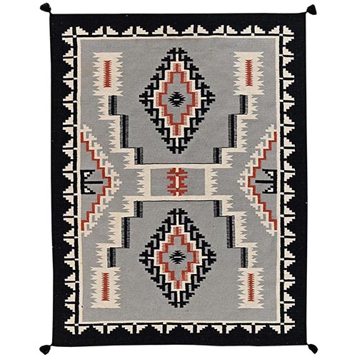 Spanish Gray, American Indian Southwest Geometric Design, Flat Weave, Hand Woven, 100% Wool, Oriental 