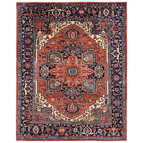Burnt Orange, Hand Knotted, Aryana Collection, Serapi Heriz with Large Medallion Design, Vegetable Dyes, High Mountain Wool, Soft Pile, Densely Woven, Oriental 