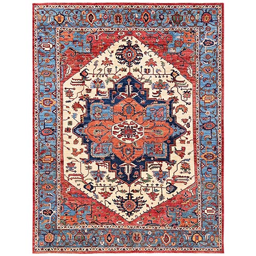 Chiffon White, Aryana Collection, Serapi Heriz with Large Medallion Design, Hand Knotted, Vegetable Dyes, High Mountain Wool, Soft Pile, Densely Woven, Oriental 