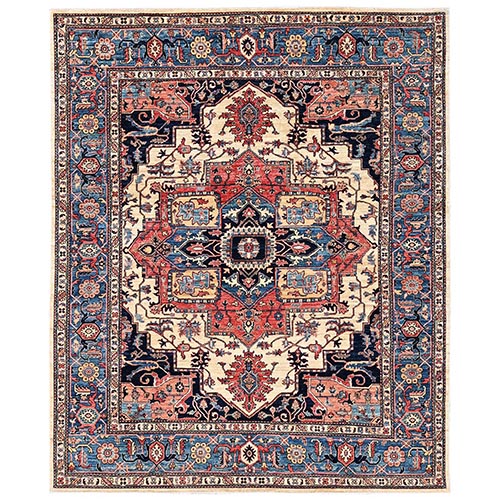 Chiffon White, Aryana Collection, Serapi Heriz with Large Medallion Design, Hand Knotted, Vegetable Dyes, High Mountain Wool, Soft Pile, Densely Woven, Oriental 