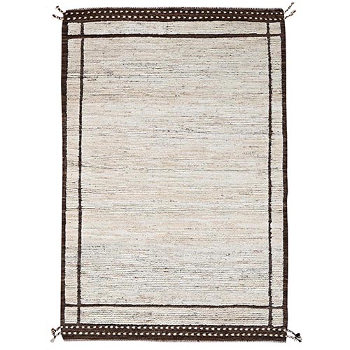 Chiffon White, Moroccan Weave with Plain Solid Design, Tone on Tone, Textured Pile, Undyed Natural Wool, Hand Knotted, Oriental 
