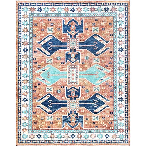 Peach Color, Turkish Knot, Zero Pile, Sheared Low, Anatolian Village Design, Hand Knotted, Pure Wool, Oriental 