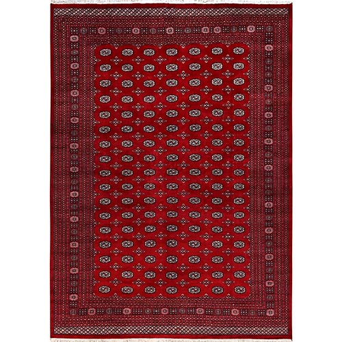 Cherry Red, Princess Bokara with Tribal Medallions, Soft and Shiny Wool, Hand Knotted, Oriental 
