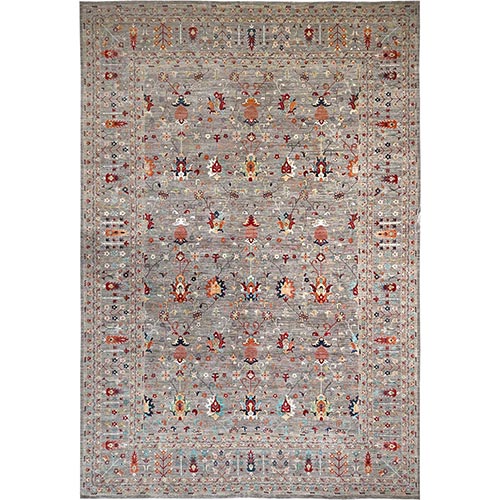 Stone Gray, Hand Knotted, Afghan Sultani with Pomegranate Design, Denser Weave, Vegetable Dyes, Soft Wool, Mansion Size, XL, Oversized, Oriental 