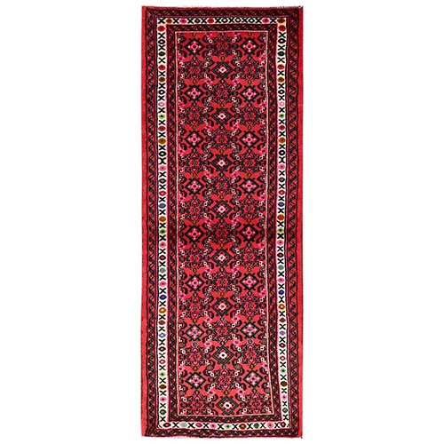 Crimson Red, New Persian Hussainabad with All Over Design, Hand Knotted, Full Pile, Soft and Shiny Wool, Runner, Oriental 