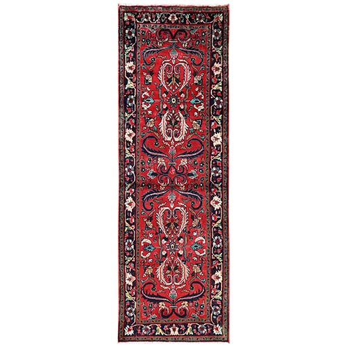 Crimson Red, Soft and Shiny Wool, New Persian Lilahan with All Over Design, Hand Knotted, Full Pile, Runner, Oriental 