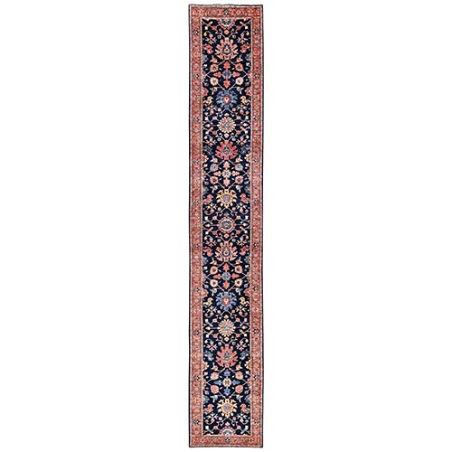 Midnight Blue, Heriz All Over Design, Aryana Grade, Vegetable Dyes, Soft Pile, Hand Knotted, High Mountain Wool, Densely Woven, XL Runner, Oriental 
