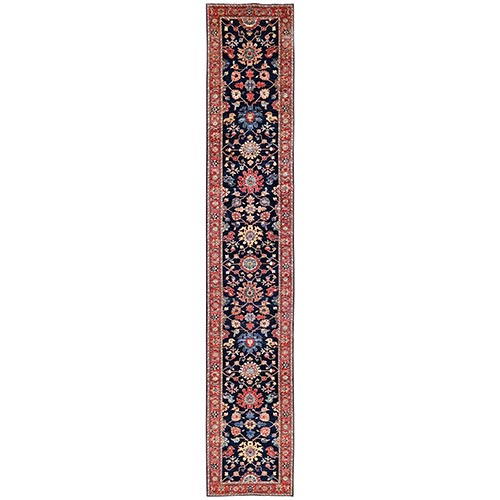 Midnight Blue, Heriz All Over Design, Aryana Grade, Vegetable Dyes, Soft Pile, Hand Knotted, High Mountain Wool, Densely Woven, XL Runner, Oriental 