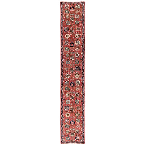 Crimson Red, Northwest Persian All Over Design, Aryana Grade, Hand Knotted, Vegetable Dyes, Soft Pile, High Mountain Wool, Densely Woven, XL Runner, Oriental 