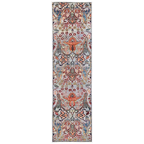 Misty Gray, Bijar Garus Design, High Mountain Wool, Aryana Grade, Hand Knotted, Soft Pile, Vegetable Dyes, Densely Woven, Runner, Oriental 