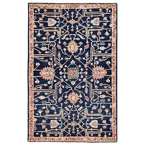 Yale Blue, Aryana Collection, Antique Heriz Design, Vegetable Dyes, Soft Pile, High Mountain Wool, Hand Knotted, Densely Woven, Oriental 