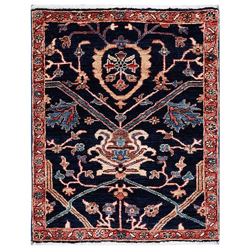 Midnight Blue, Heriz All Over Design, Aryana Grade, Vegetable Dyes, Soft Pile, Hand Knotted, High Mountain Wool, Densely Woven, Sample, Mat, Oriental 