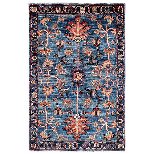 Imperial Blue, Aryana Collection, Heriz All Over Design, Vegetable Dyes, Soft Pile, High Mountain Wool, Hand Knotted, Densely Woven, Sample, Mat, Oriental 