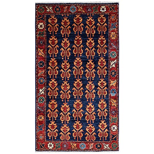 Yale Blue, Northwest Persian Design with Repetitive Paisleys, Aryana Grade, Vegetable Dyes, Soft Pile, High Mountain Wool, Hand Knotted, Densely Woven, Oriental 