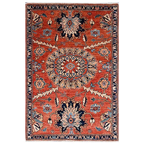 Yam Orange, Northwest Persian Flower Design with Serrated Leafs, Aryana Grade, Vegetable Dyes, Soft Pile, High Mountain Wool, Hand Knotted, Densely Woven, Oriental 