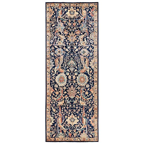 Midnight Blue, Northwest Persian Tabriz Design, Aryana Grade, Vegetable Dyes, Soft Pile, High Mountain Wool, Hand Knotted, Densely Woven, Wide Runner, Oriental 