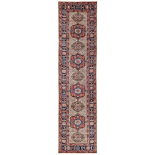 Chiffon White, Bijar Senneh Design, Aryana Grade, Vegetable Dyes, Soft Pile, High Mountain Wool, Hand Knotted, Densely Woven, XL, Wide Runner, Oriental 