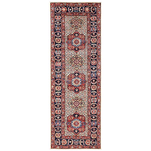 Chiffon White, Bijar Senneh Design, Aryana Grade, Vegetable Dyes, Soft Pile, High Mountain Wool, Hand Knotted, Densely Woven, Wide Runner, Oriental 