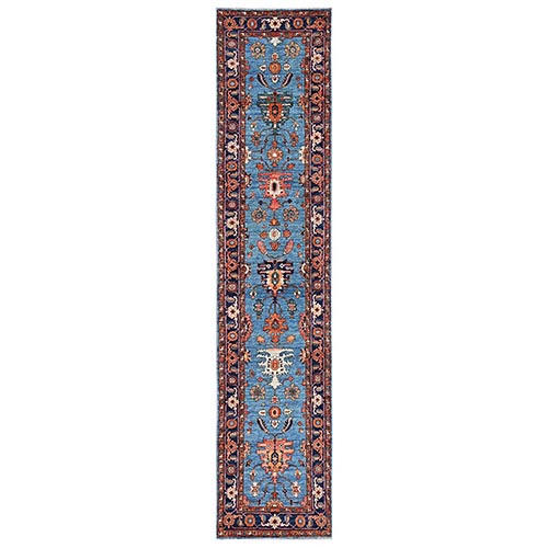 Marlin Blue, Heriz All Over Design, Aryana Grade, Vegetable Dyes, Soft Pile, Hand Knotted, High Mountain Wool, Densely Woven, Runner, Oriental 