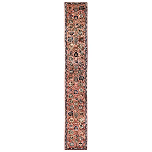 Coral Orange, Northwest Persian All Over Design, Aryana Grade, Vegetable Dyes, Soft Pile, High Mountain Wool, Hand Knotted, Densely Woven, XL Runner, Oriental 