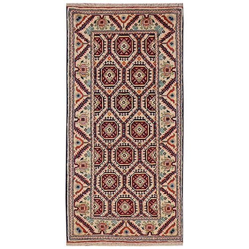 Afghan Khamyab with Ivory Colors, All Over Design, Vegetable Dyes, Hand Knotted, Pure Wool, Mat, Sample, Oriental 